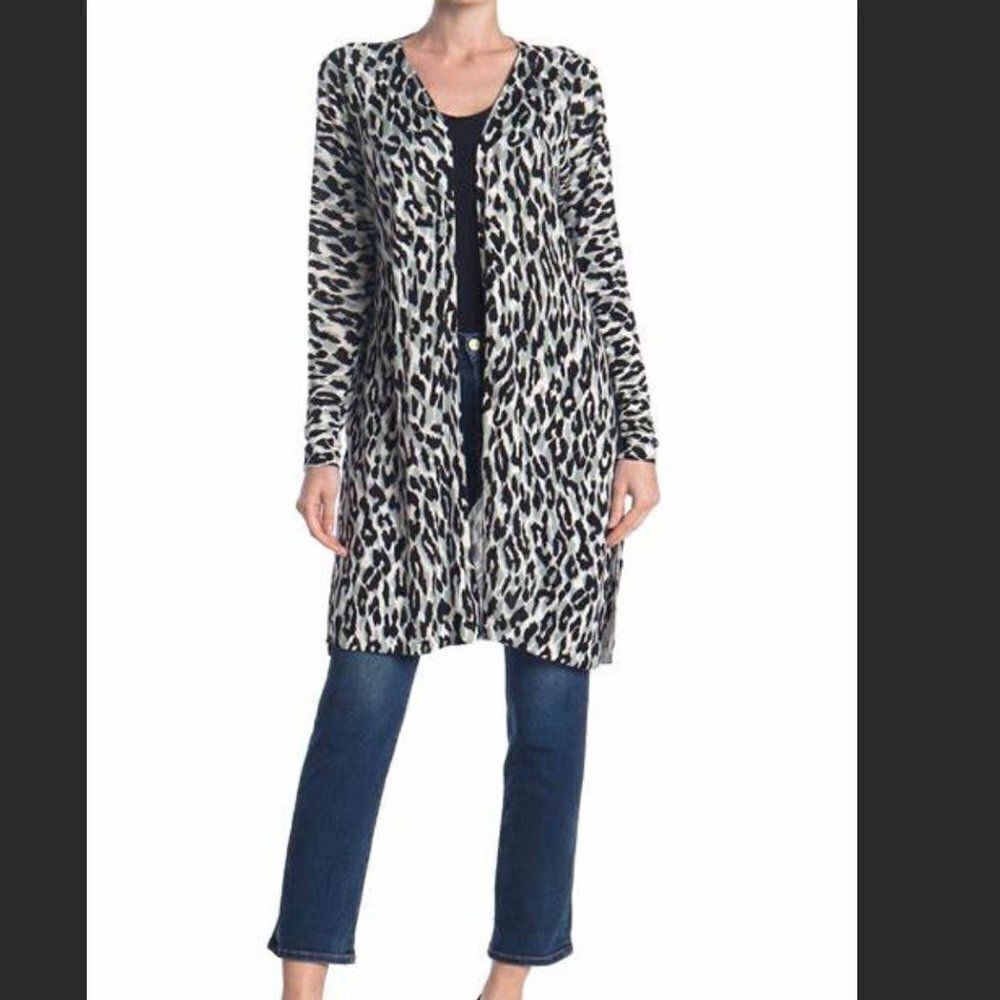Sweet Romeo Grey Leopard Open Front‎ Cardigan Size Small